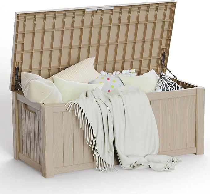 120 Gallon Waterproof Outdoor Storage Box,Resin Deck Box,Lockable Outside Storage Box Container for Patio Furniure,Garden,Tools (120 Gallon,Grey)