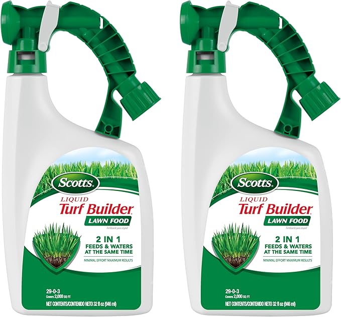 Scotts Liquid Turf Builder Lawn Fertilizer for All Grass Types, Feeds and Waters Lawn at Same Time, 32 fl. oz., 2-Pack