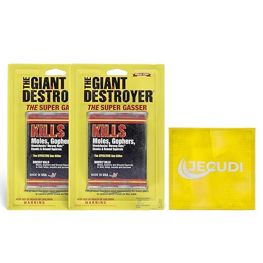 Giant Destroyer Smoke Bomb Gasser – Rodent & for Gophers, Moles, Groundhogs & Rats – 2 Pack (8 Tubes) + Jecudi Towel