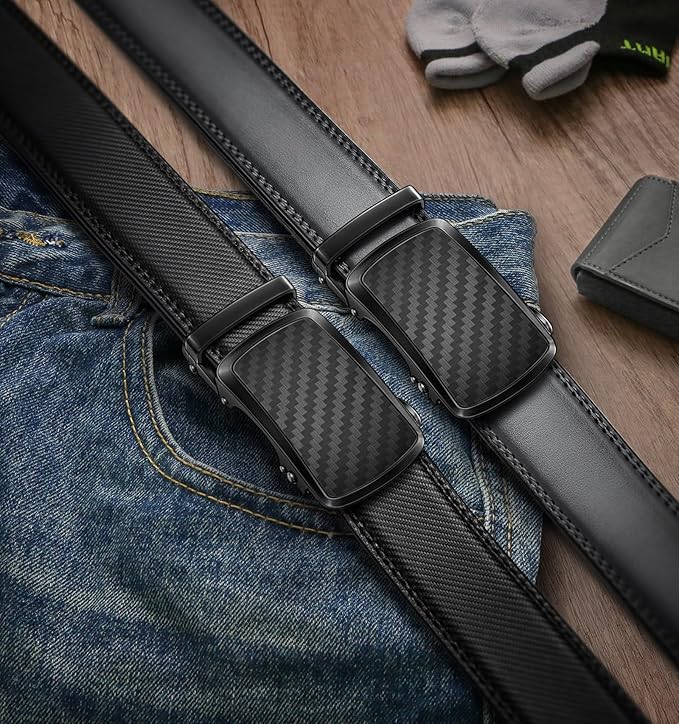 BULLIANT Men's Ratchet Belt 2 Pack-Click Leather Belt Adjustable for Men Gift 1 3/8-Cut for Perfect Fit
