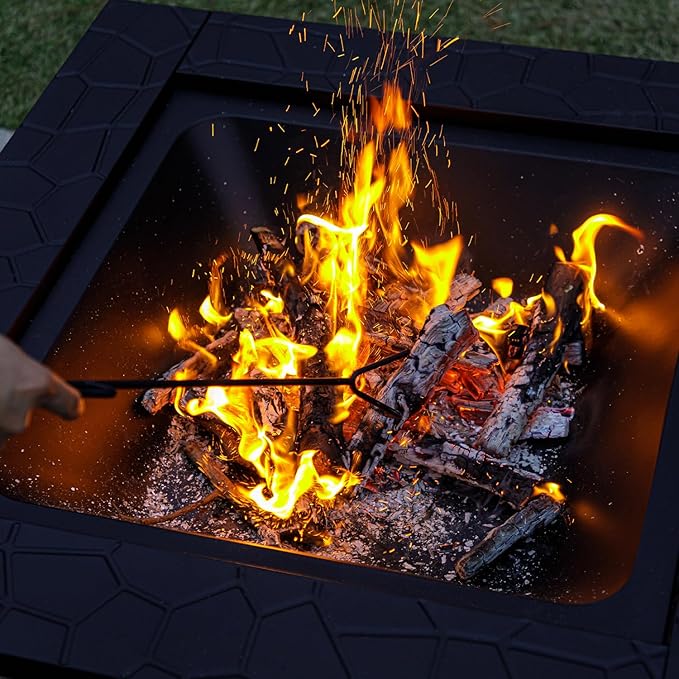 Multifunctional Fire Pit Table 36 inch Square Metal Firepit Stove Backyard Patio Garden Fireplace for Camping, Outdoor Heating, Bonfire and Picnic