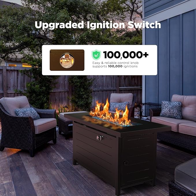 Ciays 43″ Propane Fire Pit Table with Glass Beads & Lid, CSA-Certified Gas Fire Pit with Cup Holders, Hanging Shelf & Nylon Cover, Outdoor Fire Pit for Patio/Deck, 60,000 BTU Heat Output, CIFPT9B