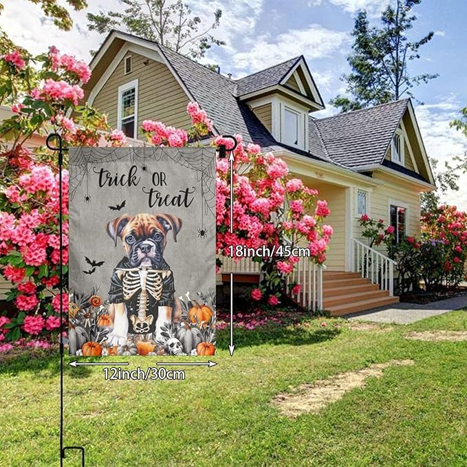Halloween Boxer Dog Bat Pumpkin Garden Flag Welcome Party Outdoor Outside Decorations Picks Home House Garden Yard Decor 12x18 Inch
