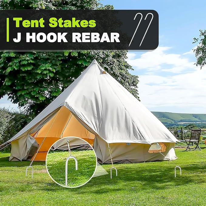 Kadrick Rebar Stakes 12 inch，J Hook Ground Stakes Anchors, 32-Pack White Galvanized Fence Stakes,Heavy Duty 5/16'' Diameter