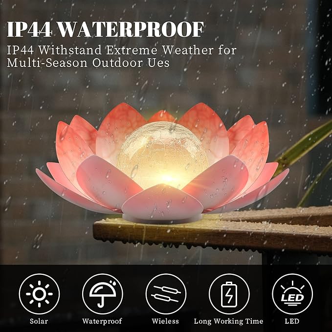 Solar Light Outdoor, Metal Glass Decorative Waterproof Garden Light LED Solar Flower Lights for Patio, Lawn,Walkway,Tabletop,Ground