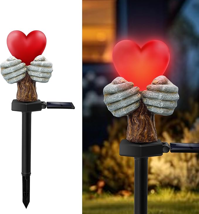 Halloween Decorations Outdoor, Solar Love Heart Hands Statue Memorial Gifts for Mom Grandma Loved Ones, Memorial Day Decorations for Cemetery Grave Garden Patio Yard Lawn