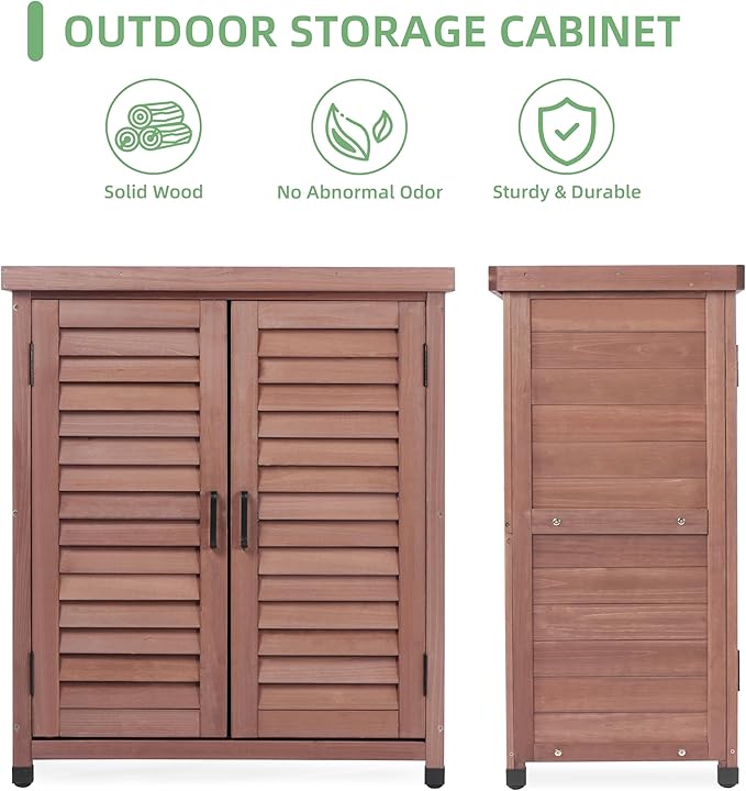 Potting Bench with Storage Cabinet and Metal Table Top for Outdoor Patio, Garden Furniture Wood Workstation (Dark Brown, 31x17x36)