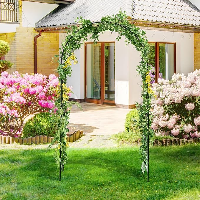 Moccha Garden Arch, 7.2Ft Metal Arbor for Climbing Plants, Vines, Roses, Outdoor Pergola Trellis with Stakes, Wide Garden Archway Arbor Trellis for Lawn Wedding Bridal Party Decoration Ceremony