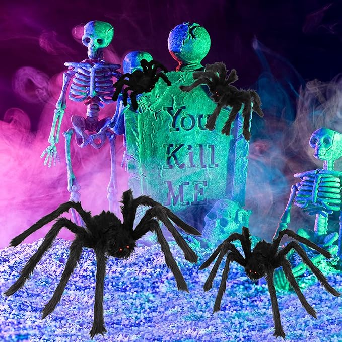 Dreampark Realistic Hairy Spider Decorations - 8 Pcs Scary Spider Props for Indoor/Outdoor House Yard Creepy Halloween Decor