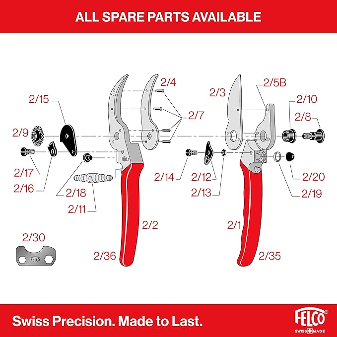 Felco F2 Pruning Shears – 9.25" Swiss-Made Garden Clippers for Professional Pruning | Hand Pruners for Gardening | Garden Tool Cutter with Precision Bypass Blade, Aluminum Body, Replaceable Parts