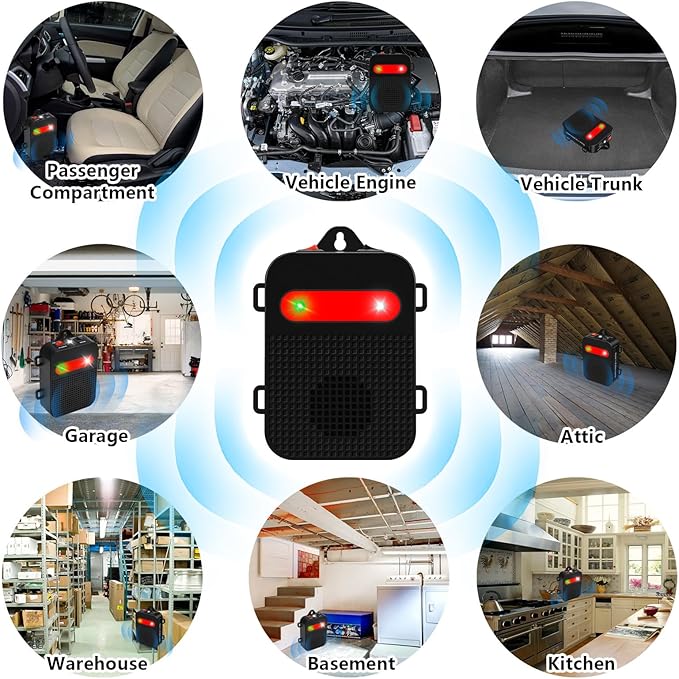 Ultrasonic Rodent Repellent Under Hood Battery Operated Pest Repeller Humane Mouse Repellent for Car Engines Basement Garage Attic Rat Mice Deterrent 2 Pack