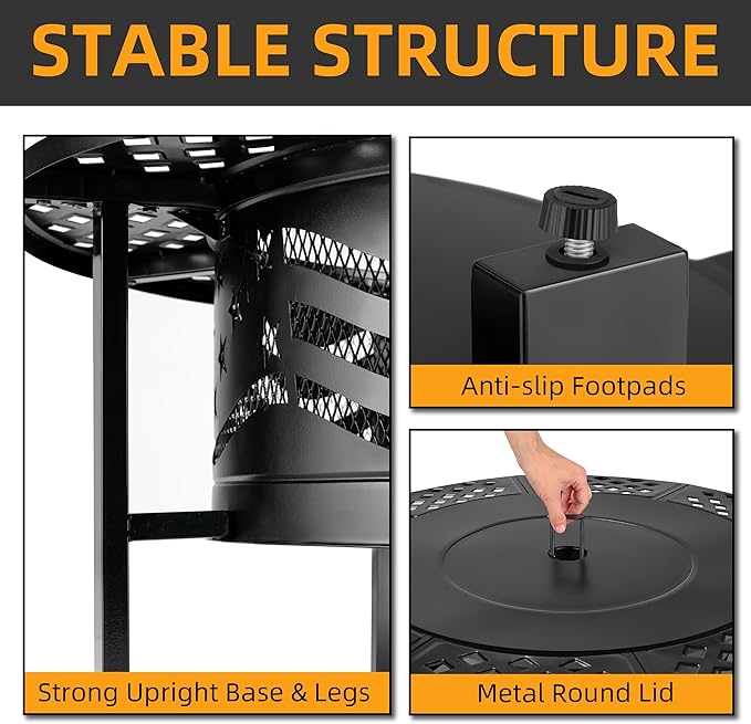 PrimeZone 42" Outdoor Fire Pit with 2 Grills - Wood Burning Firepit for Outside with Cover & Poker, Heavy Duty Metal Fire Pit Large Round Fireplace for Patio, Backyard, Picnic, Camping, Bonfire