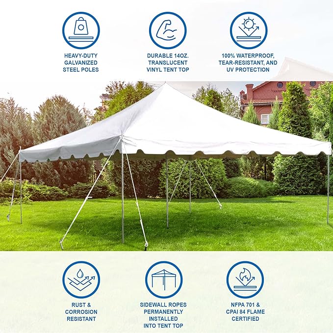 Party Tents Direct 15'x 15' Weekender Canopy Pole Tent with Sidewalls - Easy Up Canopy Tent with 50 Person Capacity - Outdoor Canopies for Parties, Weddings, and Events (White)