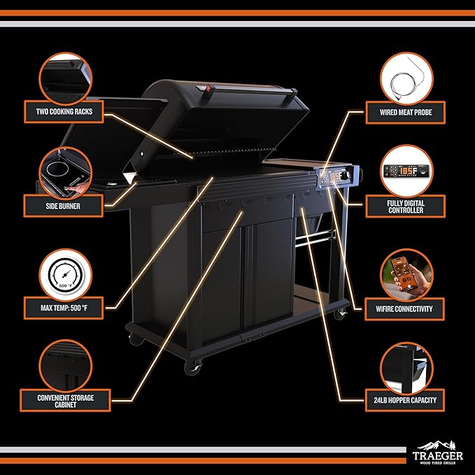 Traeger Woodridge Elite Electric Wood Pellet Grill and Smoker, 970 Sq. In., Side Sear Station, WiFIRE Technology, Super Smoke Mode, Outdoor Pellet Smoker Grill with Insulated Body, TFC97XLH