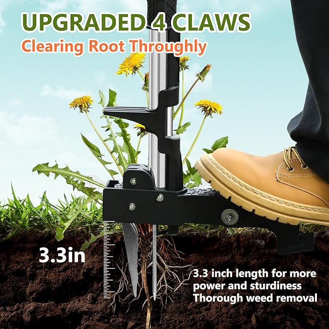 SHANTRA Weed Puller Tool, 4-Claw Stand Up Weed Puller Tool with Long Handle, Adjustable Weeder Puller Heavy Duty Stand Up Weeder, Weeding Tool for Lawn, Yard, Garden, Crabgrass, Dandelion Picker