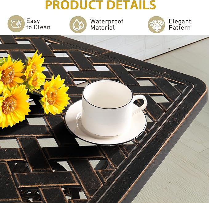 Outvita Patio Side Table, 21.3in Outdoor Square Cast Aluminum Bistro Table and Antique Design for Backyard Porch Pool Balcony Deck White