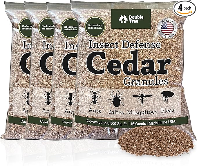 Double Tree Home and Garden Cedar Granules | Repels Fleas, Ticks, Ants, and Mosquitos | Rich Cedar Scent | Non Toxic | Pet Safe | 4 Bags (64 Quarts)