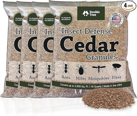 Double Tree Home and Garden Cedar Granules | Repels Fleas, Ticks, Ants, and Mosquitos | Rich Cedar Scent | Non Toxic | Pet Safe | 4 Bags (64 Quarts)