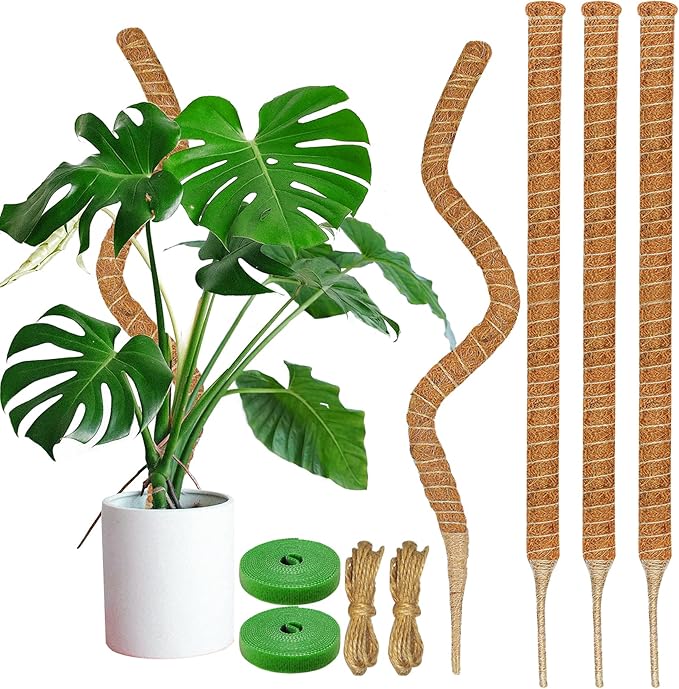 4 Pack Moss Pole, 47-Inch Moss Poles for Plants Monstera,Bendable Plant Support Stakes for Climbing Plants Indoor, Garden Trellis Plant Stick for Potted Plants, Pothos Philodendron