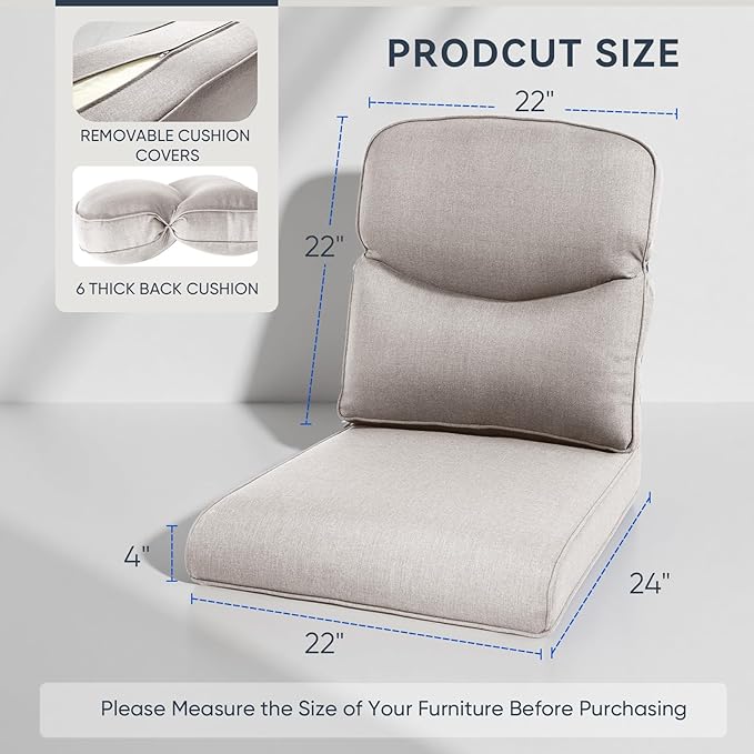 7-Piece Outdoor Patio Cushion Set - Fade & Water Resistant with Removable Olefin Cover, 22x24x4 Inch Memory Foam Cushions for Wicker Sectional Sof - Beige/Crescent