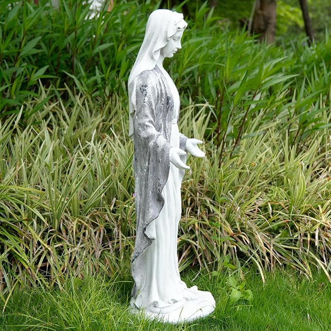 Outdoor Virgin Mary Statue, Garden Blessed Mother Religious Statue, Garden Sculptures for Patio Decorations Home Yard Hallway, Blue