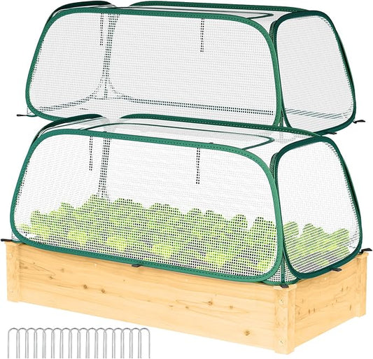 2PACK Raised Garden Bed Covers - 50% Sunblock Plant Covers, Plant Tent Cage with 16 Stakes Protects Plants Against Pests & Animals, Freeze Protection Greenhouse Cover for Seedlings Fruits -45"x22"x16"