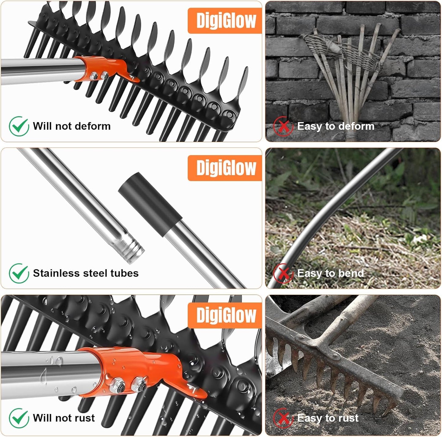 57-Inch Thatch Rake - Professional Dethatcher & Soil Aerator with 15" Steel Tines, Detachable Handle for Lawn Thatching and Compacted Soil Removal