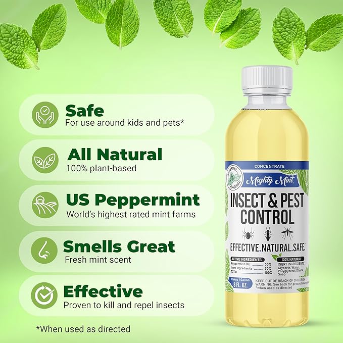 Mighty Mint Peppermint Oil Insect Repellent Concentrate– Natural Indoor & Outdoor Bug Control for Spiders, Ants, Roaches, and More – Plant-Based, Extra-Strong Formula - 8 oz