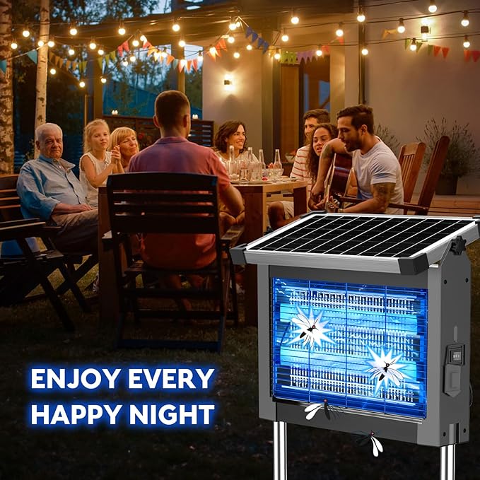 Solar Bug Zapper Outdoor, PhatroyYee Mosquito Zapper 4500V, Waterproof Portable Fly Zapper, Rechargeable Electric Mosquito Killer, Cordless Fly Insect Mosquitos Trap for Patio Yard Home Camping(Grey)