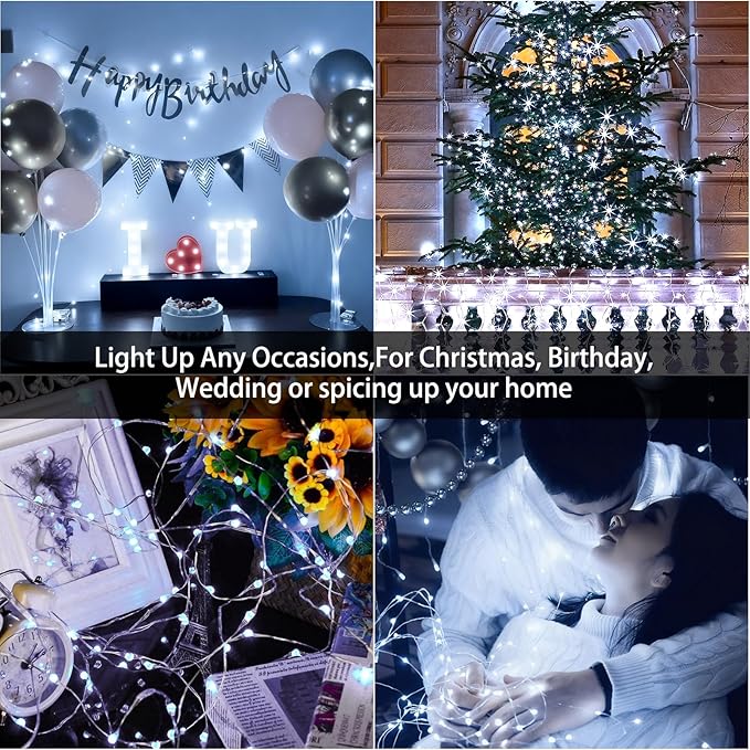 VOOKRY 8 Pack 30 LED Fairy Lights Battery Operated String Lights - 10 ft Mini Silver Wire Firefly Starry Moon Lights for DIY Crafts Wedding Party Table Centerpieces Bedroom Christmas(Cool White)