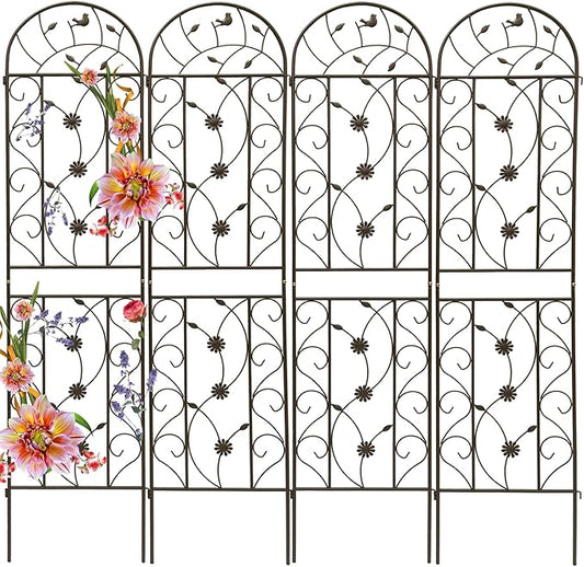 Garden Trellises, 4 Pack Brown Metal Coated Rustproof Trellis for Climbing Plants Outdoor, Roses, Vines, Flowers, and Vegetables-19.7×86.7 inches