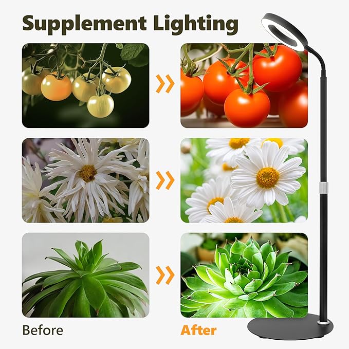 Desk Top Grow Lights for Indoor Plants,Full Spectrum Table Plant Light,24.2" Telescope Stand,UV LED Red Blue Halo Growing Lamp,Adjustable Gooseneck,Auto Timer,3 Lighting Modes,10-Level Dimmable