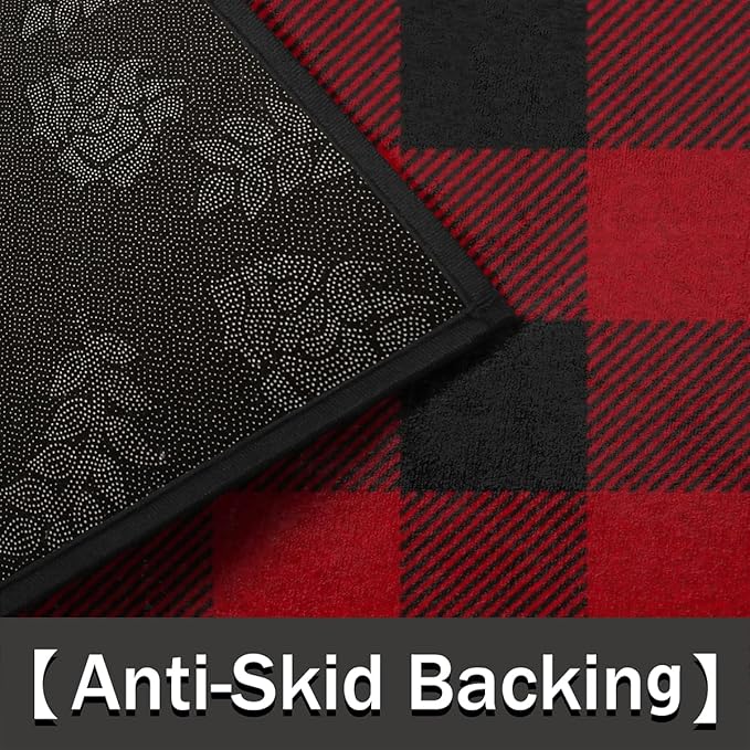 cfpolar Christmas Half Round Door Mat Buffalo Plaid Check Pattern Half Circle Mat Fireplace Rug Non-Slip Area Rug Low Profile Semicircle Doormats for Hearth Entry Garage Patio High Traffic Areas