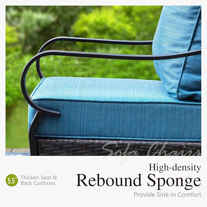 Sophia & William Extra Large Outdoor Patio Sofa Chairs Set 2 PCS Heavy-Duty Porch Furniture with High Back & Deep Seating Area, 5.5" Thicken Cushions for Deck, Lawn, Outside (Navy)