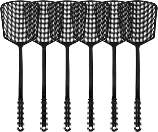 6-Pack Heavy Duty Long Handle Fly Swatter, Fly Swatter for Indoors, Black