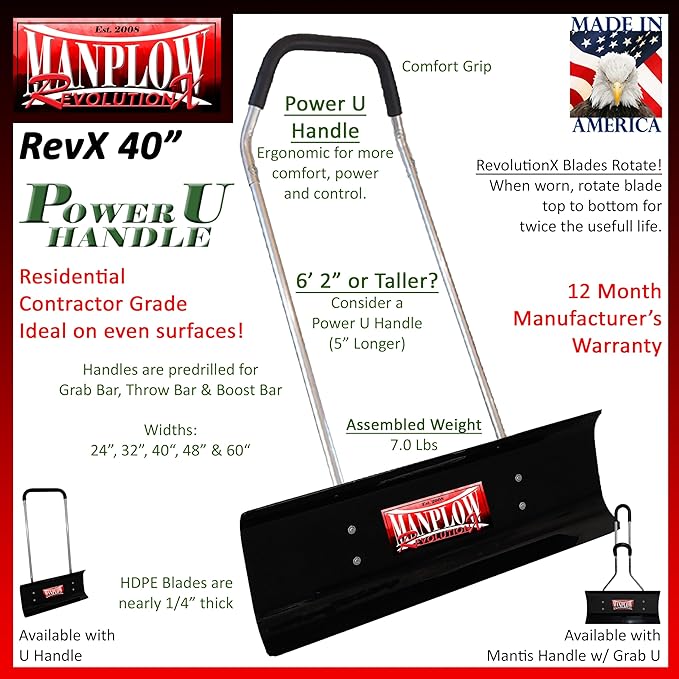 MANPLOW RevolutionX Snow Pusher (40" RevolutionX with Power U Handle)