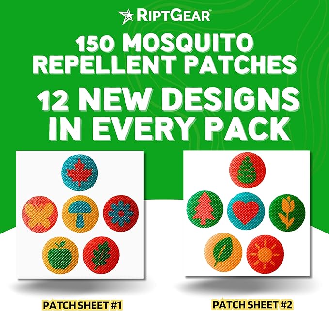 RiptGear Mosquito Patches - 150 Pack of Mosquito Stickers for Kids and Adults, Natural Mosquito Sticker, Citronella Patch Sticks to Any Surface - DEET Free