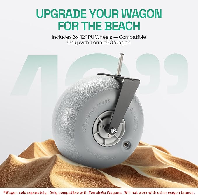 Beach Wagon Wheels Deep Sand and Rough Terrain | Quick-Change Interchangeable Patent Pending | Air-Filled Beach Cart Tires-ONLY Compatible with TERRAINGO Wagons