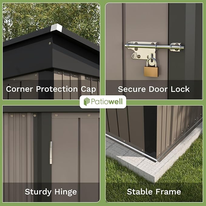 Patiowell 5x3 FT Outdoor Storage Shed, Tool Shed with Sloping Roof and Lockable Door, Metal Shed for Backyard Garden Patio Lawn, Brown