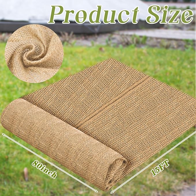 Buryeah 80 Inch x 15 ft Burlap Fabrics Roll Natural Jute Burlap Tree Wraps Protector Winter Frost Plant Blankets Cloth Weed Barrier Fabric Garden Plants for Winter Outdoor Trees Shrubs Party