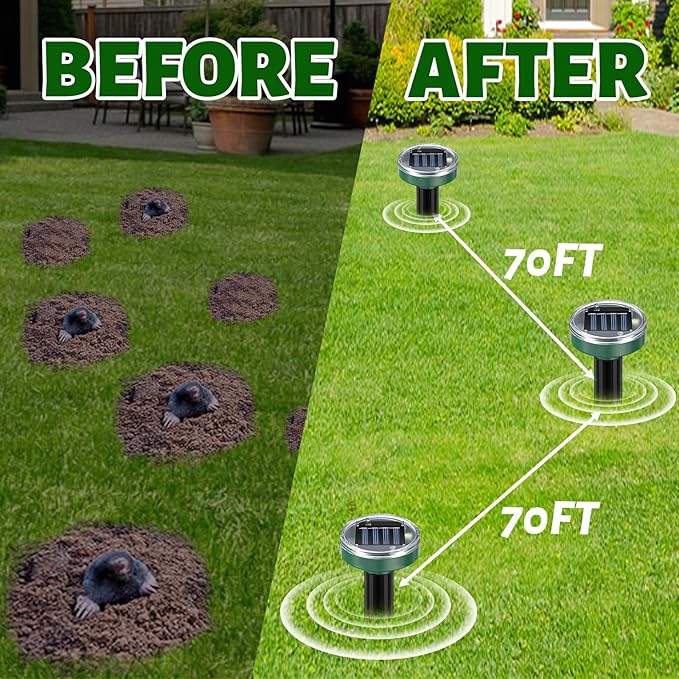 Mole Repellent Solar Powered 10 Packs, Ultrasonic Deterrent Stake for Outdoor Garden, Yard, Patio,Wide Coverage Waterproof Mole Repellent, Effective Deter Snake Gopher Rodent Groundhog