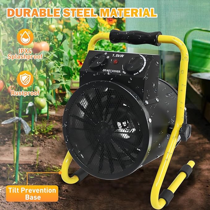 COOS BAY 1500W Portable Electric Space Heater, Outdoor Greenhouse Heater for Grow Tent, Garage, Workshop, Patio, RV – Radiant Heat, Overheat Protection, IPX4 Water Resistant, 2 Pack, Black