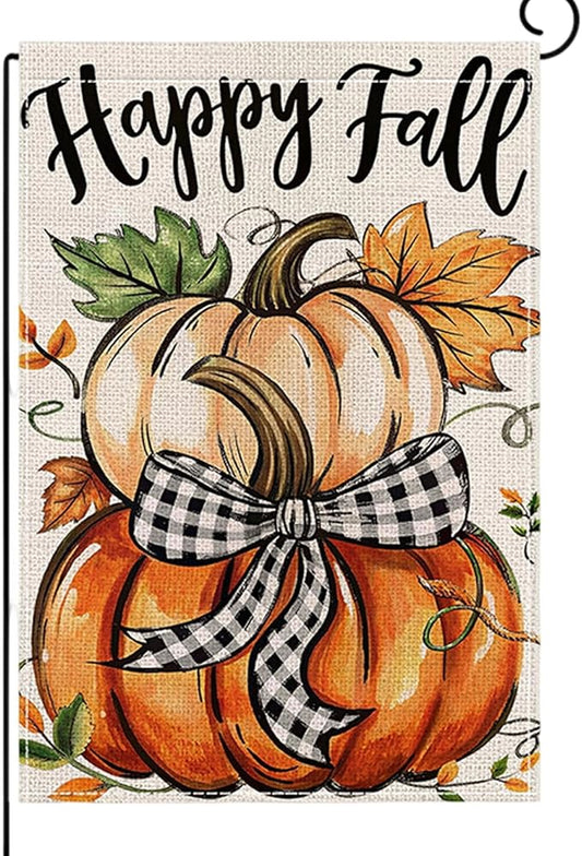 Fall Garden Flag 12 x 18 Inch Double Sided Cute Pumpkin Maple Leaves Designs Autumn Burlap Yard Flag for Outside Rustic Yard Outdoor Holiday Home Decoration
