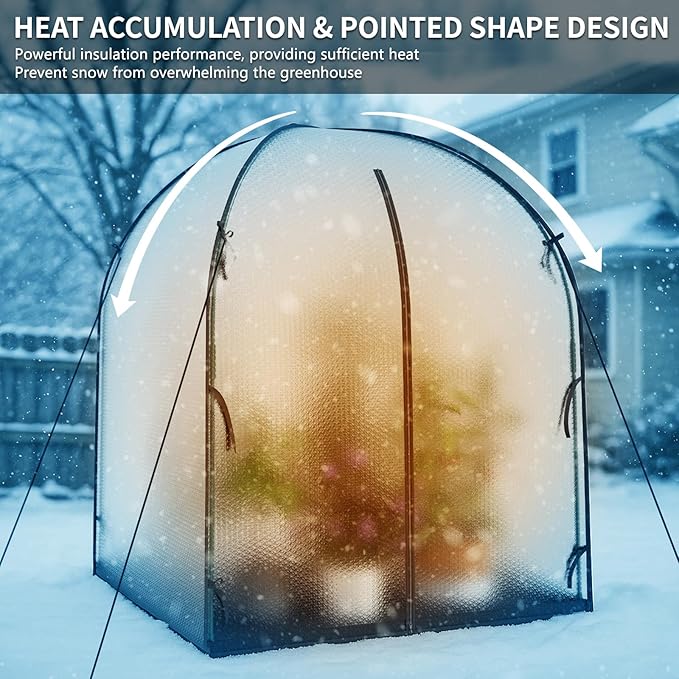 SUNYRISY Greenhouse for Outdoors with Waterproof Pad, Thick Bubble Film Cover Portable Small Mini Green House Kit for Outside, Walk in Zippered Door Grow Tent Plant Cover, 59" L x 59" W x 75" H