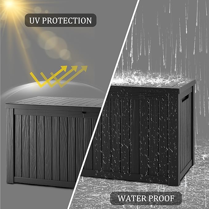 Extra-Large 150 Gallon Outdoor Chest Storage Waterproof - Outside Storage Box & Bench, Resin Deck Chest for Patio/Pool, Lockable UV-Resistant, Onyx Black