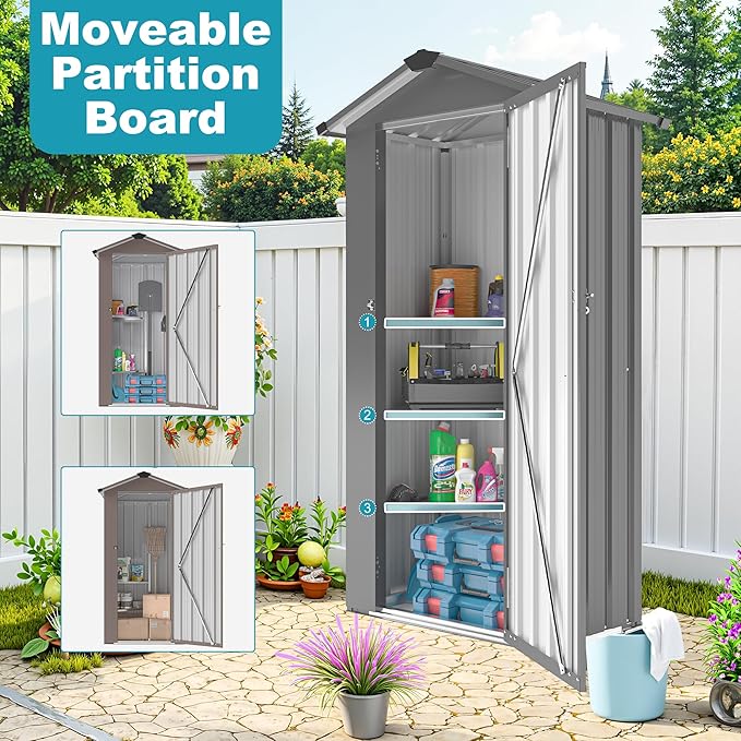 2.5x1.4 FT Outdoor Storage Shed, Metal Tool Shed with Lockable Doors & Peaked Roof, Galvanized Steel Garden Shed for Backyard Garden Patio Lawn, Black