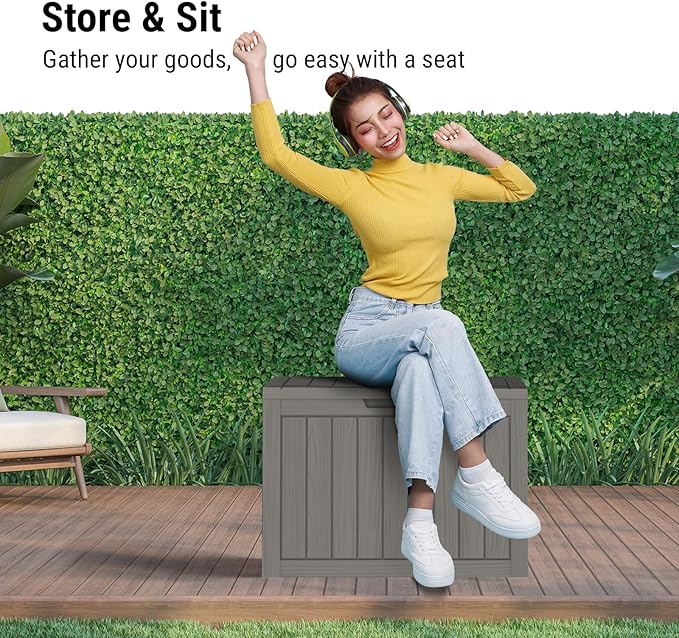 Mars Villa Deck Box, Waterproof Weatherproof and UV Resistant Resin Storage Box, Ideal for Indoor, Outdoor, Patio Furniture Cushions, Pool Supplies, Gardening Tools (45 Gallon, Grey)