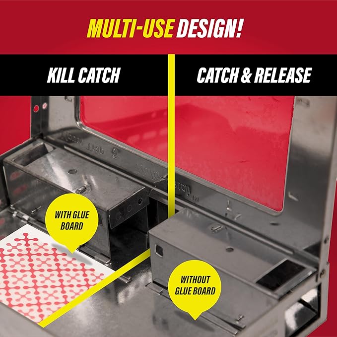 Catchmaster Pro Series Multi-Catch Mouse Trap 3-Pack, Humane Mouse Traps Indoor for Home, Includes Replaceable Glue Board, Pet Safe Pest Control, Live Catch for Garage & Shed