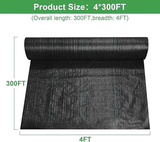 mupera Heavy Duty Weed Barrier Fabric - 4ft x 300ft Professional Grade Landscape Fabric, UV-Resistant 3.8oz Woven PP Ground Cover for Garden & Lawn, Commercial Strength Weed Control (Black)