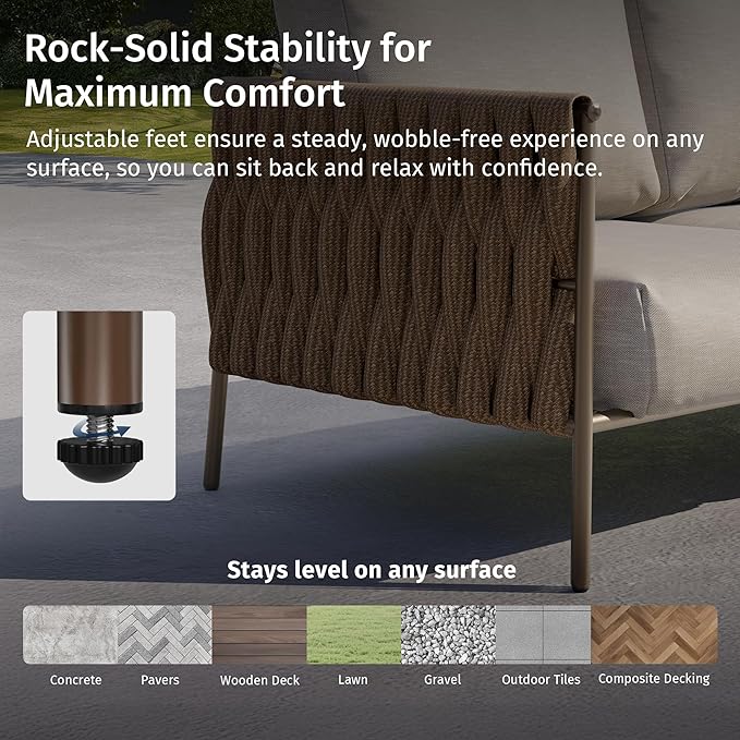 EAST OAK 5-Piece Patio Furniture Set | Life Chatter 5-Seat Outdoor Furniture | Deep Seating & Two Coffee Tables | Waterproof Extra-Thick Cushions | Porch, Balcony & Backyard | Apricot